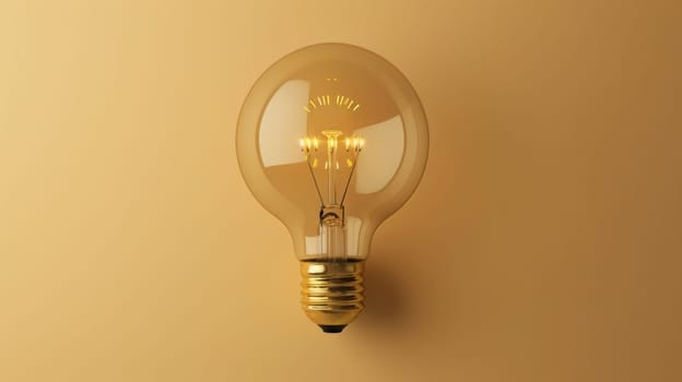 Light bulb with warm glow on beige background, energy and creativity concept.