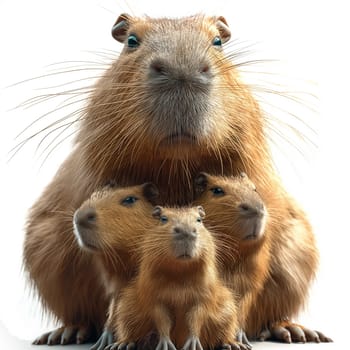 Cute capybara family in nature with siblings posing outdoors