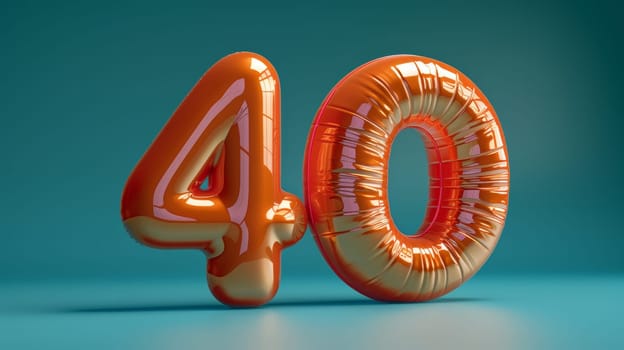 Orange balloon number 40 on blue background, celebratory decoration.