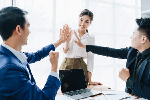 Business Success concept with partner, Partnership Giving Fist Bump after Complete a deal. Successful Teamwork, Businessman with Team Agreement in Corporate