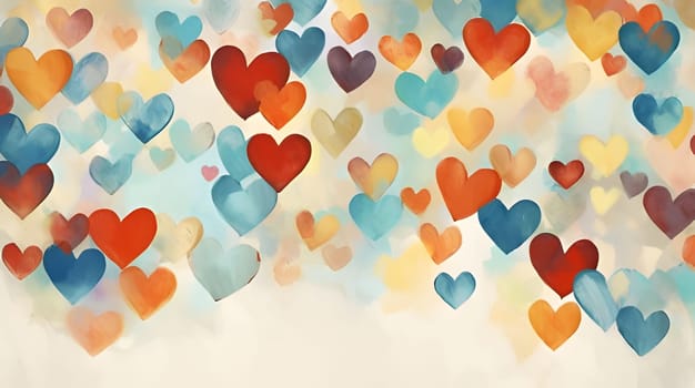 A colorful abstract background with watercolor hearts
