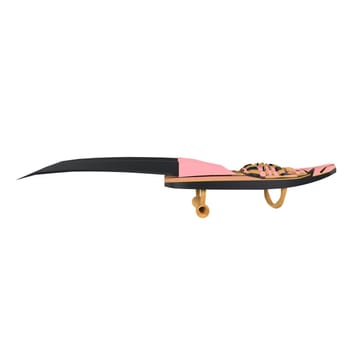 A pink and black knife is shown on a white background