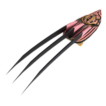 A black and pink weapon with three long black claws