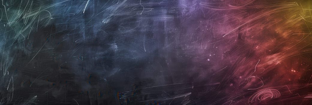 A chalkboard explodes with vibrant spirals and abstract shapes created by students during an art activity in an educational setting.