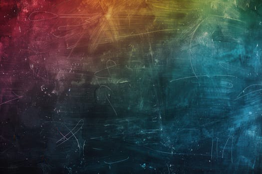 A chalkboard is filled with vibrant spirals and abstract shapes, showcasing students' creativity during an art class in the afternoon.