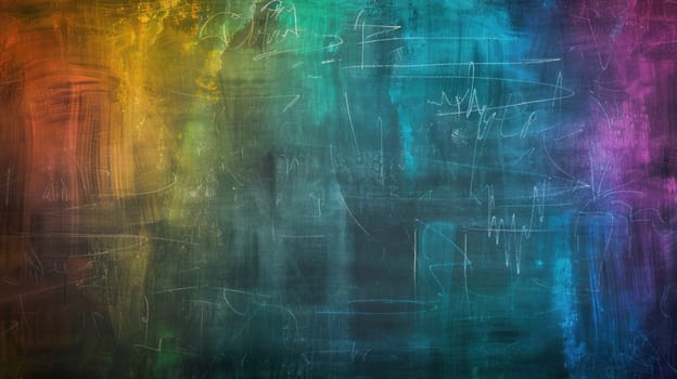 A chalkboard adorned with vibrant spirals and abstract shapes showcases creativity and imagination in an artistic classroom environment.