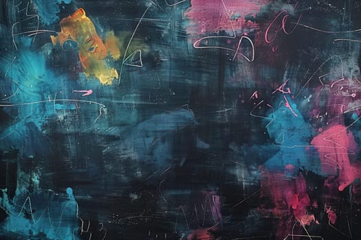 A chalkboard displays vibrant spirals and abstract shapes, showcasing the creativity and imagination of students during an art lesson.