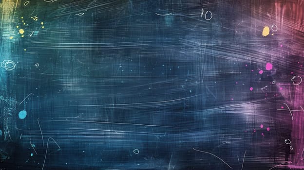 A chalkboard displays vibrant spirals and abstract shapes, created during a lively afternoon art session with community members.