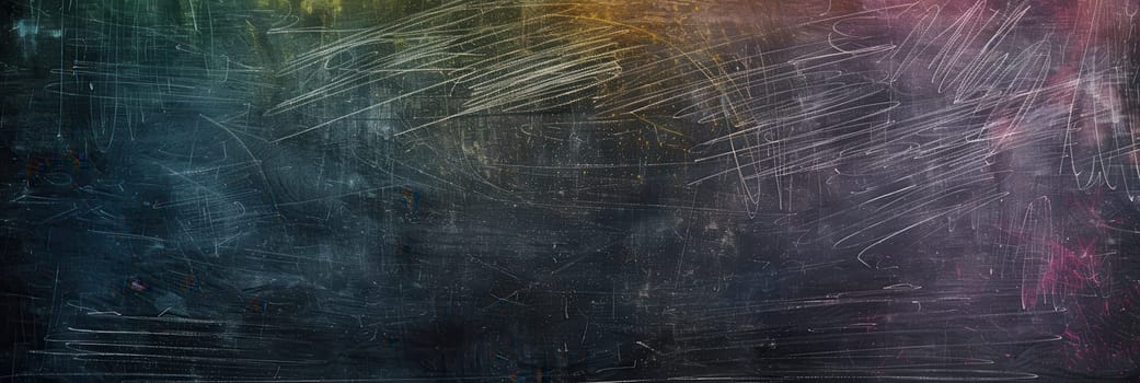 A chalkboard displays vibrant spirals and abstract shapes created during an art class, showcasing creativity and imagination among students.