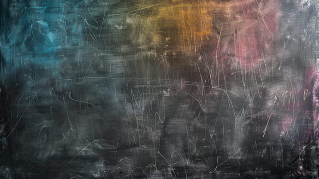 A chalkboard is filled with bright spirals and abstract shapes, showcasing creativity and imagination during an afternoon art activity.
