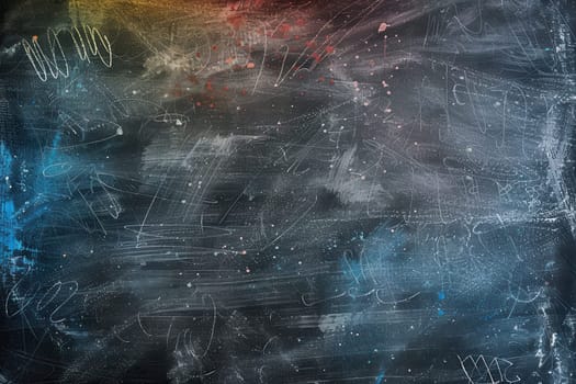 A chalkboard is decorated with vibrant spirals and abstract shapes, showcasing creativity and artistic expression in a lively classroom environment.