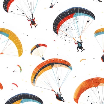 A colorful and vibrant pattern of paragliders in the sky, showcasing the thrill of adventure and the beauty of flight.