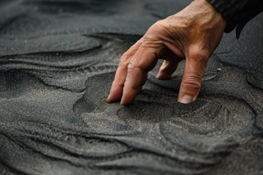 Tranquil Beauty of Hand Drawing Patterns in Sand with Black Rock Background.