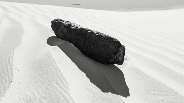 Black Rock on White Sand: Minimalist Zen Balance.