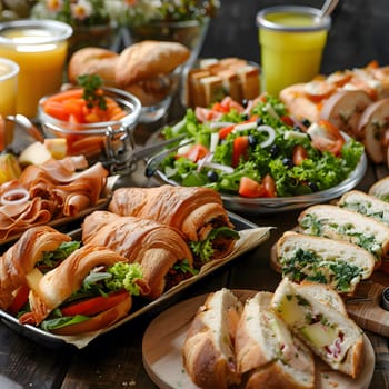 A table with an array of different tasty and colorful dishes, perfect for a casual gathering.
