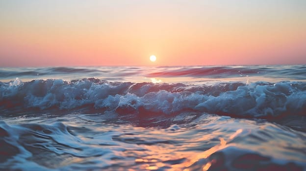 A breathtaking view of the ocean at sunset with golden light reflecting off the waves.