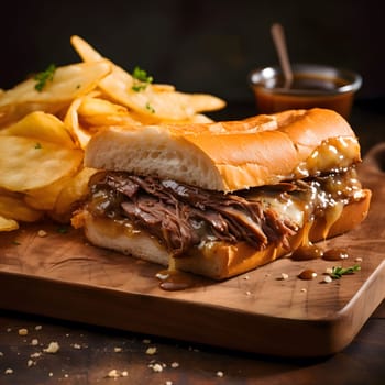 A mouthwatering roast beef sandwich piled high with tender roast beef and smothered in rich gravy.