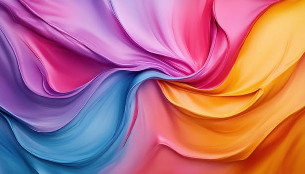 A detailed close up view of a vibrant and colorful swirl of fabric, showcasing intricate patterns and hues