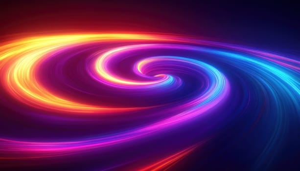 A vibrant and colorful swirl dances elegantly over a dramatic dark background, creating a captivating visual effect