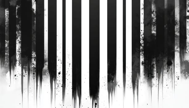 The image is a striking black and white representation featuring a barcode prominently set against a white background