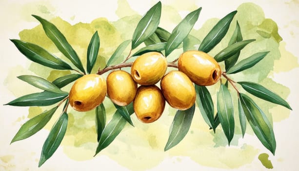 A cluster of olives growing together on a branch that is adorned with vibrant green leaves surrounding them