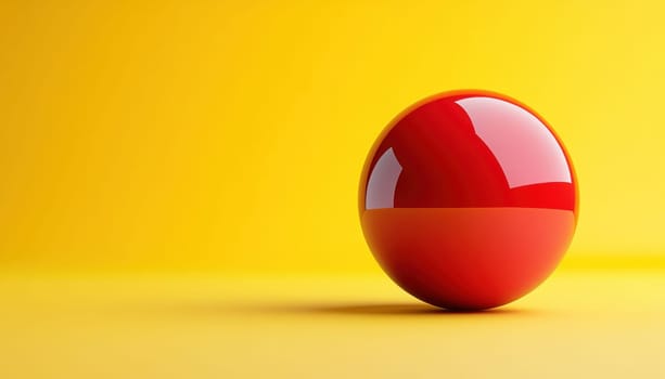 A vibrant red ball is currently resting peacefully on a bright yellow surface that draws significant attention to it