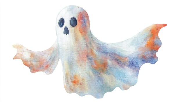 This is a beautiful watercolor painting that depicts a ghost on a pristine white background, showcasing artistry