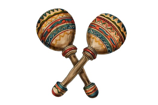 two wooden drums cut out illustration in vintage style