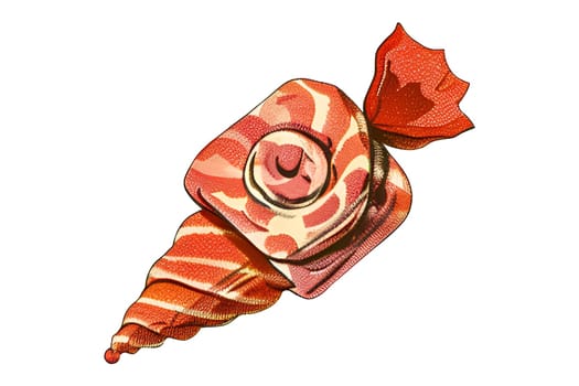 A red and white drawing of a food item with a red and white pattern. The food item is a candy that looks like a shell