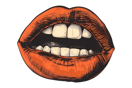 A red mouth with a white tongue and teeth clipart collage