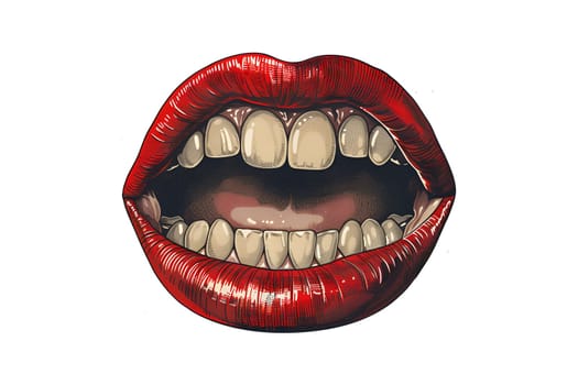 A red mouth with a white tongue and teeth clipart collage
