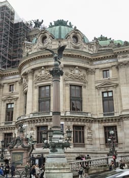 France, Paris - Jan 04, 2024 - Architectural details of The Palais Garnier (Opera National de Paris). Place de l'Opéra (Opera Garnier) is famous Neo-baroque building in Paris, UNESCO World Heritage Site, The Paris Opera House, Space for text, Selective focus.