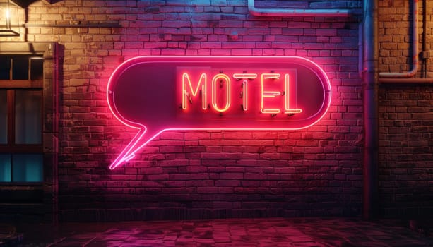 A neon sign on a brick wall that says motel . High quality