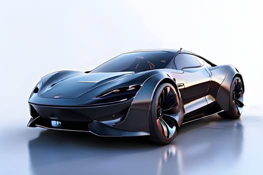 A stunning black sports car showcases its aerodynamic design and sleek curves under professional studio lighting. The low stance and bold features highlight the vehicle's performance capabilities, making it a striking example of modern automotive engineering.