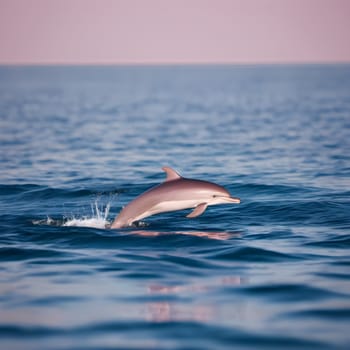 Serenity at Dawn: Rare Pink Dolphin in Calm, Sparkling Waters