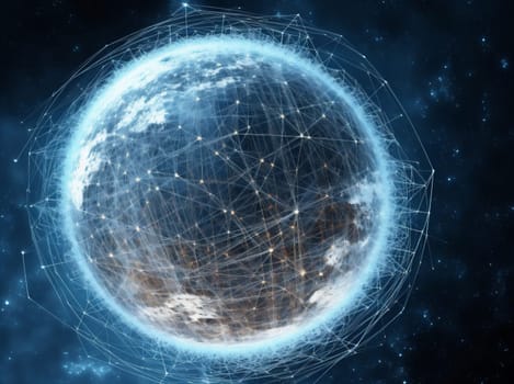 globe internet person moon europe earth technology worldwide network planet sun background connection 3d map light cyberspace travel global space. Generative AI.