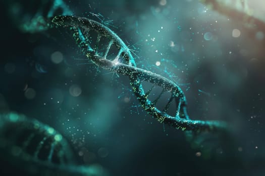 A captivating abstract background reveals a double helix DNA structure intertwined with elements of exploration and science.