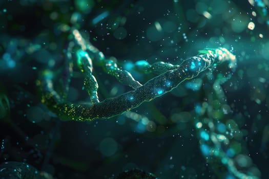 A vibrant abstract background showcases a dazzling double helix structure of DNA, representing the essence of genetic information and molecular biology.