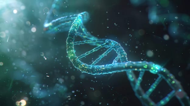 A captivating abstract depiction of a double helix DNA structure, illuminated with vibrant colors against a dark, cosmic background.