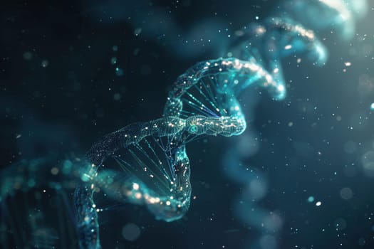 An abstract portrayal showcases a double helix structure of DNA surrounded by sparkling elements, evoking a sense of wonder and exploration in science.