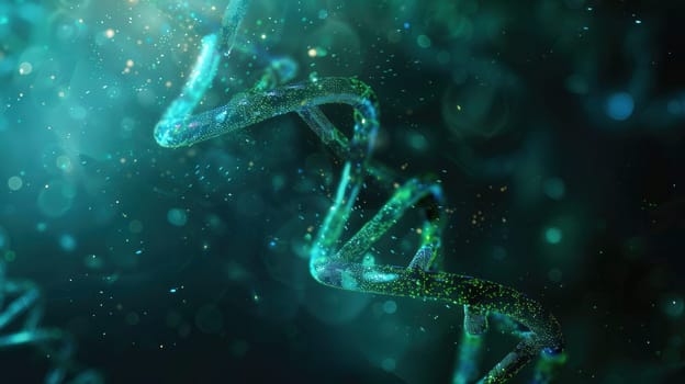 A mesmerizing abstract design showcases the intricate double helix structure of DNA against a vibrant, colorful backdrop.