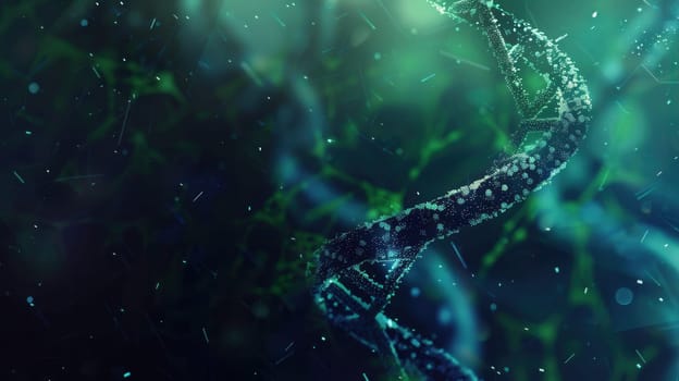 A captivating abstract backdrop showcases a detailed double helix structure of DNA, conveying the essence of molecular biology and genetics.