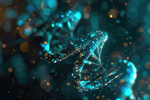A captivating abstract background highlights the intricate double helix structure of DNA, surrounded by glowing bokeh elements in a vibrant atmosphere.