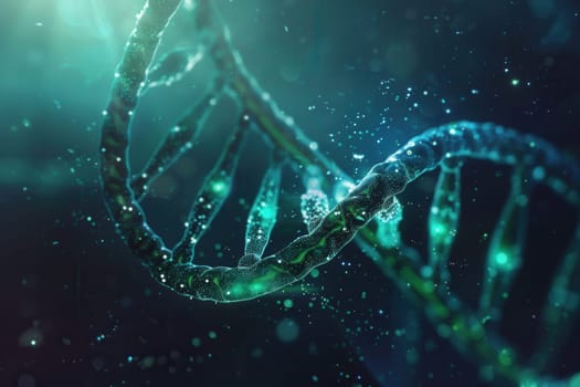 A striking double helix of DNA glows against an abstract background, showcasing vibrant colors and intricate details in a captivating visual display.