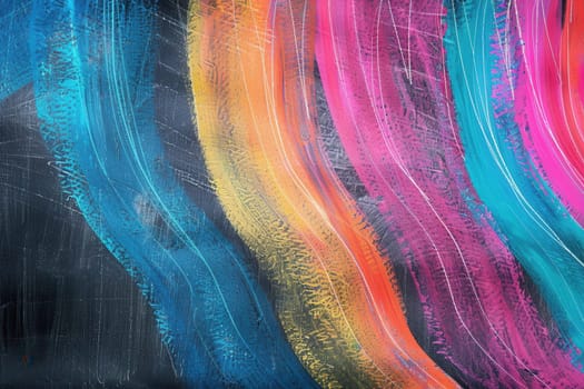 Bright brushstrokes swirl across a dark green chalkboard, adding color and creativity to the educational environment.