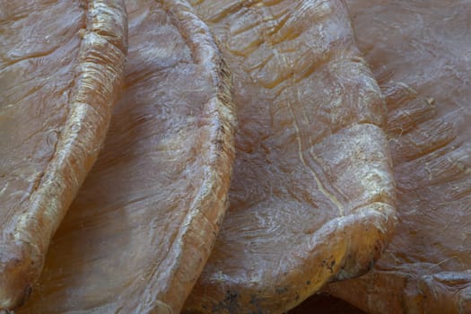 Close-up of Fish Maw Soup or Dried Fish Stomach (Dried Fish Bladder). Chinese dried food, Healthy eating lifestyle concept, Space for text, Selective focus.