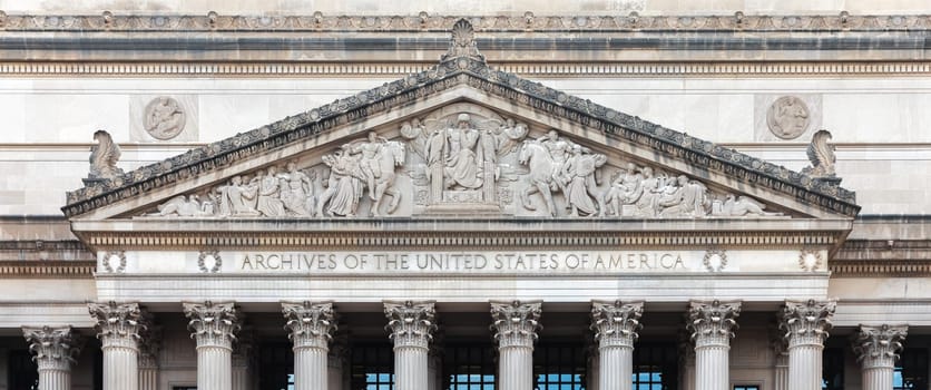 Washington DC, USA - Oct. 12, 2022: Archives of the United States of America. The National Archives Building is a stunning example of neoclassical architecture.