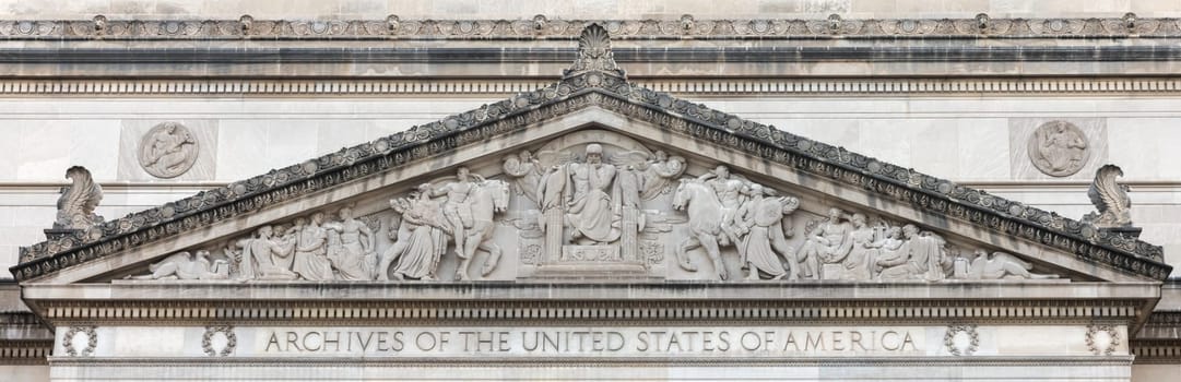 Washington DC, USA - Oct. 12, 2022: Archives of the United States of America. The National Archives Building is a stunning example of neoclassical architecture.
