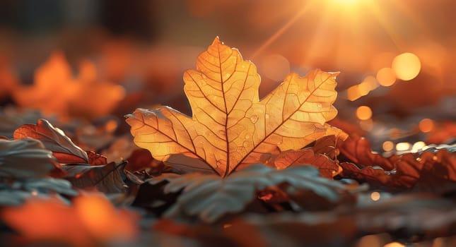 Wallpaper. Beautiful blurred autumn background with golden leaves Background for social networks. Space for text. Generated by AI