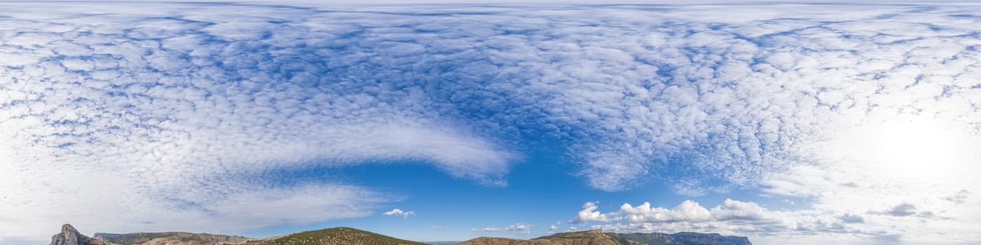 sky panorama with clouds without ground, for easy use in 3D graphics and panorama for composits in aerial and ground spherical panoramas as a sky dome